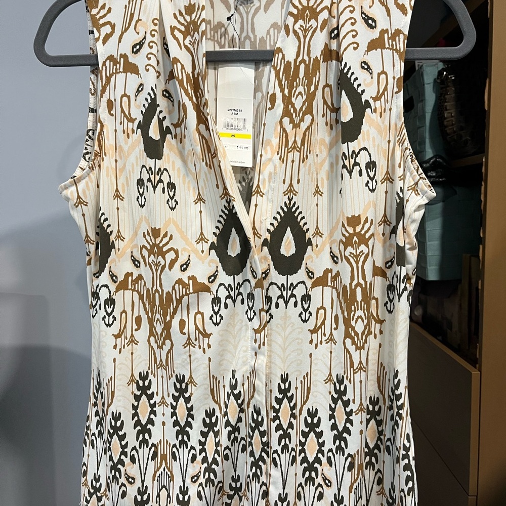 Calvin Klein White and Blue Graphic Sleeveless Blouse